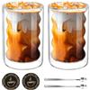 Mkitnvy Bicchieri Doppia Parete 2 Pezzi 350ml Tazze Cappuccino con Design a Spirale | Tazze per caffè in vetro isolanti ·con 2 cucchiai e sottobicchieri · per bevande calde e fredde, caffè, tè e cioccolata