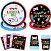 Pomodee Set Stoviglie per Feste Videogiochi 80 Pezzi per 20 Ospiti | Piatti bicchieri tovaglioli gaming nero - decorazione compleanno bambino, controller, LAN party
