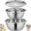 Generic Bacino multifunzionale in acciaio inox, set di colino con grattugia, cestello di scarico 3 in 1 per lavare frutta, verdura e riso (24 cm)