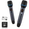 ATOTOEXCEL Kit microfono wireless, doppio microfono karaoke ricaricabile con ricevitore, bassa latenza, portata 15 m/49 ft, durata 6 ore, compatibile con autoradio serie V10 per feste canore