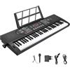 TLPEMN Pianola Elettrico 61 Tasti, Portatile Tastiera Pianoforte Digitale con Doppio Alimentatore, Leggio per Spartiti, Adesivi per Note Pianoforte, Microfono Cuffie, Tastiera Musicale per Principianti
