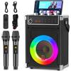 JYX Karaoke con 2 Microfono Wireless, 380W Cassa Bluetooth 5.3 | Altoparlante Karaoke Professionale con Luci per Feste e DJ, Sistema Karaoke Portatile Compatibile con TWS/AUX/FM/USB/TF, Nero