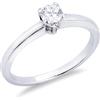 GV GIOIELLI DI VALENZA Anello solitario lineare a 4 griffe in oro bianco 18k con diamante, ct. 0,30
