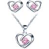 Yumilok-Collana con ciondolo per donna S925 argento sterling semplice cuore vuoto amore zircone orecchini a bottone in argento sterling combinazione set moderno e bello(rosa)