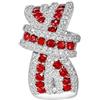 AJ TWO ATWO - Anello regolabile con linee intrecciate, zirconi cubici rossi e bianchi, stile elegante