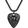 Flongo Collana con plettro per chitarra da uomo: oro teschio punk rock, ciondolo in acciaio inox con opzione di incisione - portachiavi personalizzato per chitarra - regalo musicale per chitarristi