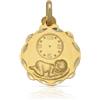 Minoplata Medaglia di nascita con orologio, in argento Sterling 925 placcato oro, motivo: bambino in rilievo, 16 x 20 mm, con confezione regalo