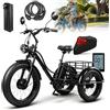 ZRLYbau Triciclo Elettrico per Adulti 24 Pollici Ruote Large Cargo 7V Green | Batteria Rimovibile Motore Potente Faro Luminoso Specchietto Retrovisore Cesto Capiente Trasporto