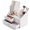 Baroni Home Porta Trucchi Fantasia con Specchio Regolabile e 2 Cassetti, Organizer Makeup da Tavolo in Plastic Wood, Contenitore per Cosmetici e Accessori, Montaggio a Incastro, 36x20x36 cm