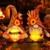DAJASD Decorazioni Autunnali a Forma di Gnomo, 2PCS Gnomi Decorativi, Nani di Peluche con Luci, Motivi di Foglie d'Acero e Girasoli, per Ringraziamento, Decorazioni Autunnali e Natalizie per Casa