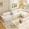 Rvjiahe Divano L modulare 315cm Chenille Cloud con vano portaoggetti Beige | ricarica wireless altoparlanti luci 2 portatazze 1 pouf divani per soggiorno e ufficio