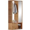 kozamas Armadio guardaroba con specchio e stendibiancheria, 6 in 1, colore legno, con 9 scomparti e porta pieghevole, sottile, 100 x 33 x 190 cm, per corridoio e sala d'ingresso