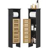HOMCOM Mobiletto da bagno 21x17x78 cm, bambù e legno nero | Portarotolo carta igienica, ripiani a 3 livelli, barra rimovibile, dispenser per carta