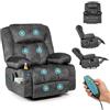 HAUSPROFI Poltrona relax, poltrona TV, poltrona massaggiante elettrica con funzione reclinabile, 6 punti di massaggio e funzione di riscaldamento, girevole a 360°, con 6 tasche laterali, Grigio