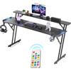 Huracan Tavolo da gaming da 160 cm con supporto per monitor, illuminazione LED RGB, scrivania da gaming XXL, con superficie in fibra di carbonio, dimmerabile a 10 livelli, stabile a forma di Z, tavolo