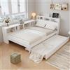 Ktipm Letto bambini 120x200 cm, Letto Singolo con Lettoestraibile 90x190 cm | Letto Una Piazza e Mezza con Presa e Vano Portaoggetti, Supporto a Doghe di Legno, Senza Materasso, Bianco