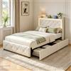Lietre Letto singolo imbottito, 90 x 200 cm, con 2 cassetti, porte LED e USB, struttura letto per ragazzi con rete a doghe per adolescenti, letto a molle con contenitore