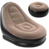 Mediawave Store - Poltrona Pouf Gonfiabile, Con Poggiapiedi, Divano Moderno in Tessuto Floccato, Portatile, Poltrona da Esterno ed Interno, Poltrona Lounge, Impermeabile (Beige)