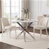 BENMWS Tavolo da pranzo rotondo, piano effetto marmo, 80 x 80 x 75 cm, gambe in argento galvanizzato, tavolino da salotto, tavolino da salotto, stile moderno minimalista, argento bianco