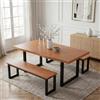 JIEXI Set tavolo da pranzo con 2 panche, tavolo da cucina rustico da 145 cm e panche per 4-6 persone, tavolo da pranzo in legno con robusta struttura in metallo