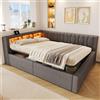 Soweiz Divano letto da giorno, cambio a sinistra e destra, idraulico, con striscia LED dimmerabile, con porta USB, grigio, 140 x 200 cm