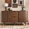 Bladez Credenza in noce con 2 ante scorrevoli e 2 cassetti, 140 x 40 x 79,5 cm | Armadio da soggiorno e comò con venature 3D, scomparti aperti, gambe in legno massiccio e angoli arrotondati