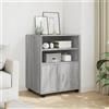 Fecpoo Armadio con rotelle grigio sonoma, 60 x 48 x 81 cm, in legno con ruote freno e molto spazio per ufficio, cucina, soggiorno