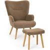Goeurvant Poltrona da salotto con pouf, braccioli e schienale alto, marrone | Poltrona ergonomica per lettura, allattamento e relax, per soggiorno, camera da letto e piccoli spazi