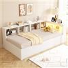 Moimhear Divano letto, 90 x 200 cm, letto in legno massiccio, dotato di una presa europea e diversi scomparti, con meccanismo idraulico (bianco)
