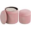 HOMCOM Set di 2 Pouf Poggiapiedi Impilabili Rotondi Grande da 34.8L Rosa | Pouf Contenitore, Sgabelli Imbottiti, Finitura in Velluto, Ideali per Soggiorno e Camera da Letto