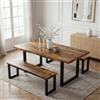 JIEXI Set tavolo da pranzo con 2 panche, tavolo da cucina rustico da 145 cm e panche per 4-6 persone, tavolo da pranzo in legno con robusta struttura in metallo