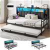 Brinlawb Letto Singolo 90x200 cm con Letto Estraibile 90x200, Metallo, LED RGB e USB | Letto 90x200 con Estraibile 90x200, Divano ed Matrimoniale 180x200, LED RGB, USB, Testata Imbottita, 2 Pacchi, No Materasso
