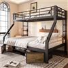Ktipm Letto a Castello Bambini 90x200 & 140x200 cm con Scarpiera, Nero | Letto Bambini a Castello con Scala e Protezione Anticaduta, Letti a Castello con Struttura Metallica, Senza Materasso