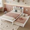 Ktipm Letto Singolo 120x200 con Letto Estraibile 90x190 cm e Presa, Bianco | Letto Per Ospite Letto Una Piazza e Mezza con Testiera Imbottita Contenitore e Supporto a Doghe di Legno, Senza Materasso