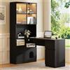 Bladez Scrivania angolare con ripiano e vetrina LED, scrivania con libreria | Scrivania per computer con 3 cassetti, 2 ante e scomparti aperti, libreria integrata e scomparto per animali domestici