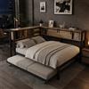 Ktipm 120x200 cm Letto Singolo con Letto Estraibile 90x190 cm e Porta USB | Letto una Piazza e Mezza con Scomparti con Ante Scorrevoli, Contenitore Aperti, Senza Materasso, Nero+Naturale