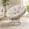 LZLUCKCOME Poltrona Papasan girevole a 360°, con imbottitura, colore: beige | Grande poltrona girevole con telaio in metallo e rattan sintetico, per soggiorno, camera da letto e angolo lettura