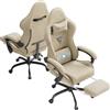 Lointain Sedia Gamer in Velluto con Massaggio Lombare e Poggiapiedi, Beige | Poltrona da Gaming Ergonomica con Velluto Morbido, Schienale Inclinabile, Poggiatesta, Altezza Regolabile e Seduta Comoda