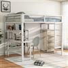 Huayz Letto a soppalco 140 x 200 cm, con scrivania e armadio, letto in metallo con scale e protezione dalle cadute, per bambini, ragazzi, adulti