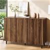 DACHETOU Scarpiera 2 in 1, noce, PB&MDF, 3 ante, goffratura ad arco verticale, ripiani regolabili, 5 piedini tubolari in metallo, cerniere ammortizzate
