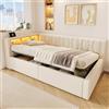 Soweiz Divano letto da giorno, cambio a sinistra e a destra, idraulico, con striscia LED dimmerabile, con porta USB, beige, 90 x 200 cm