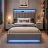 Lietre Letto Singolo con Contenitore 90x200, Letto imbottito Singolo con LED e USB | Struttura Letto Singolo con rete a doghe, Letto Idraulico in velluto per Ragazzi e Adulti, Grigio, senza materass