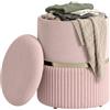 HOMCOM Pouf Sgabello Poggiapiedi Cassapanca 36x36x44cm Rosa | Velluto a coste, design moderno, per soggiorno, camera da letto