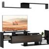 HOMCOM Mobile TV con Mensola a Muro, Ripiani Aperti, Nero e Marrone Scuro | Armadietto in Legno, Mobile TV Moderno, per Soggiorno e Camera da Letto