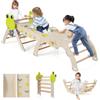 COSTWAY 7 in 1 Set da Arrampicata per Bambini, Giocattoli da Arrampicata in Legno con Rampa Scala e Arco, Gioco del Labirinto, Giochi Montessori per Bambini 1 Anni + (Rana 3 pezzi, Naturale)
