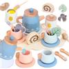 Masonbaby Set da Tè di Legno per Bambini, Accessori Cucina Bambini Legno, Set Tazzine Gioco per Servizio da Tè, Gioco di Ruolo Educativo Montessori Regalo per 3, 4, 5 anni Blu