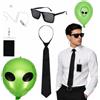 Zidoley Agente Costume Accessori 6Pezzi, In Black Costume Da Spy Men Con Palloncino Alieno, Cravatte, Occhiali Da Sole Ecc. Servizio Segreto Costumes Per Uomini Donne Halloween Carnevale Cosplay
