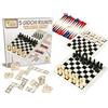 Teorema Giocattoli, 5 Giochi in Legno Riuniti, Set Giochi da Tavolo in Legno con Scacchi, Dama, Backgammon, Domino e Solitario, Scatola Multigioco per Famiglia