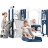 Nexvolior Scivolo Bambini 7 in 1 Con Altalena 1-6 Anni, Parco Giochi Interni Esterni | Scala Chiusa Antiscivolo con Ringhiere, Canestro da Basket, Telescopio, Portaoggetti, Base Riempibile, Casina Castello