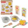 Fisher-Price - Chef Pentole e Pasta, set con 31 pezzi in legno a tema cucina per tante attività, pentole, utensili e ingredienti in legno, giocattolo per bambini, 3+ anni, JFG14